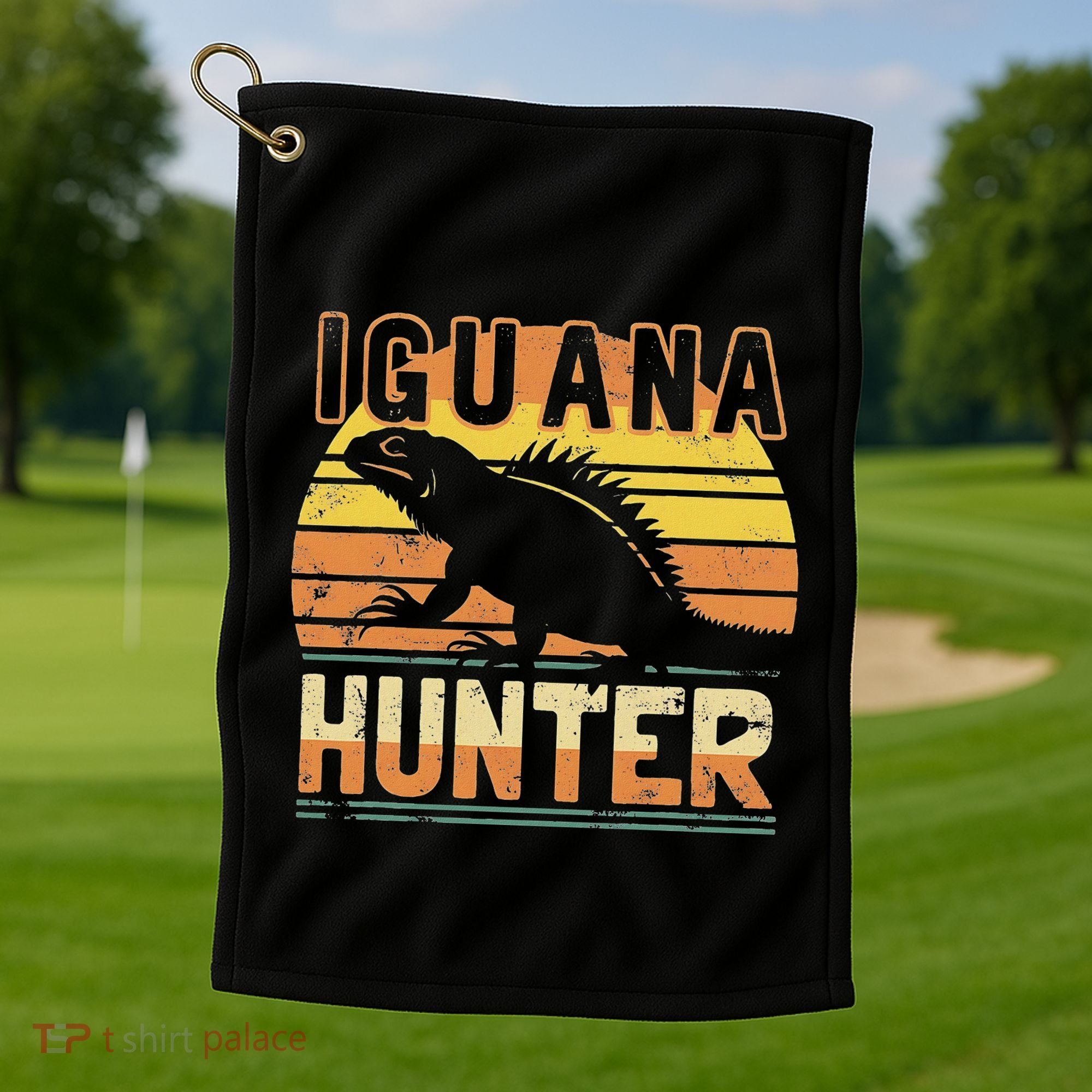 Retro Iguana Hunter Golf Towel