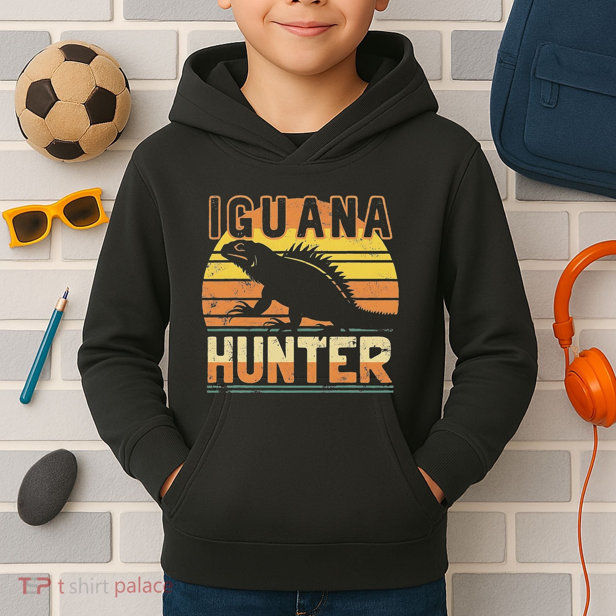 Retro Iguana Hunter Kids Hoodie