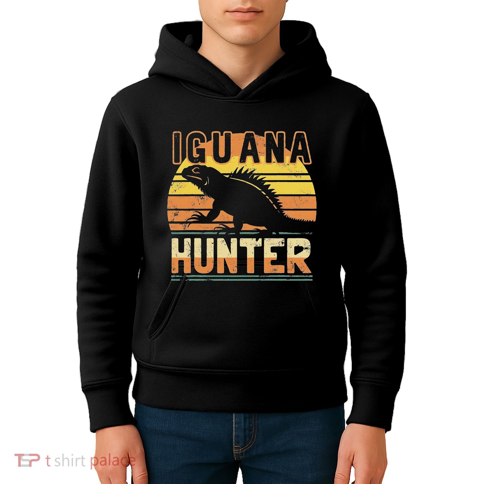 Retro Iguana Hunter Kids Hoodie