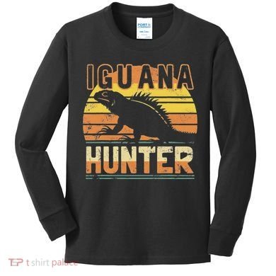 Retro Iguana Hunter Kids Long Sleeve Shirt