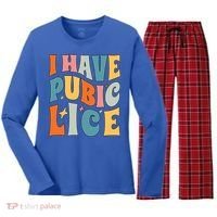 Retro I Have Pubic Lice Offensive Inappropriate Funny Women's Long Sleeve Flannel Pajama Set  thumb 0