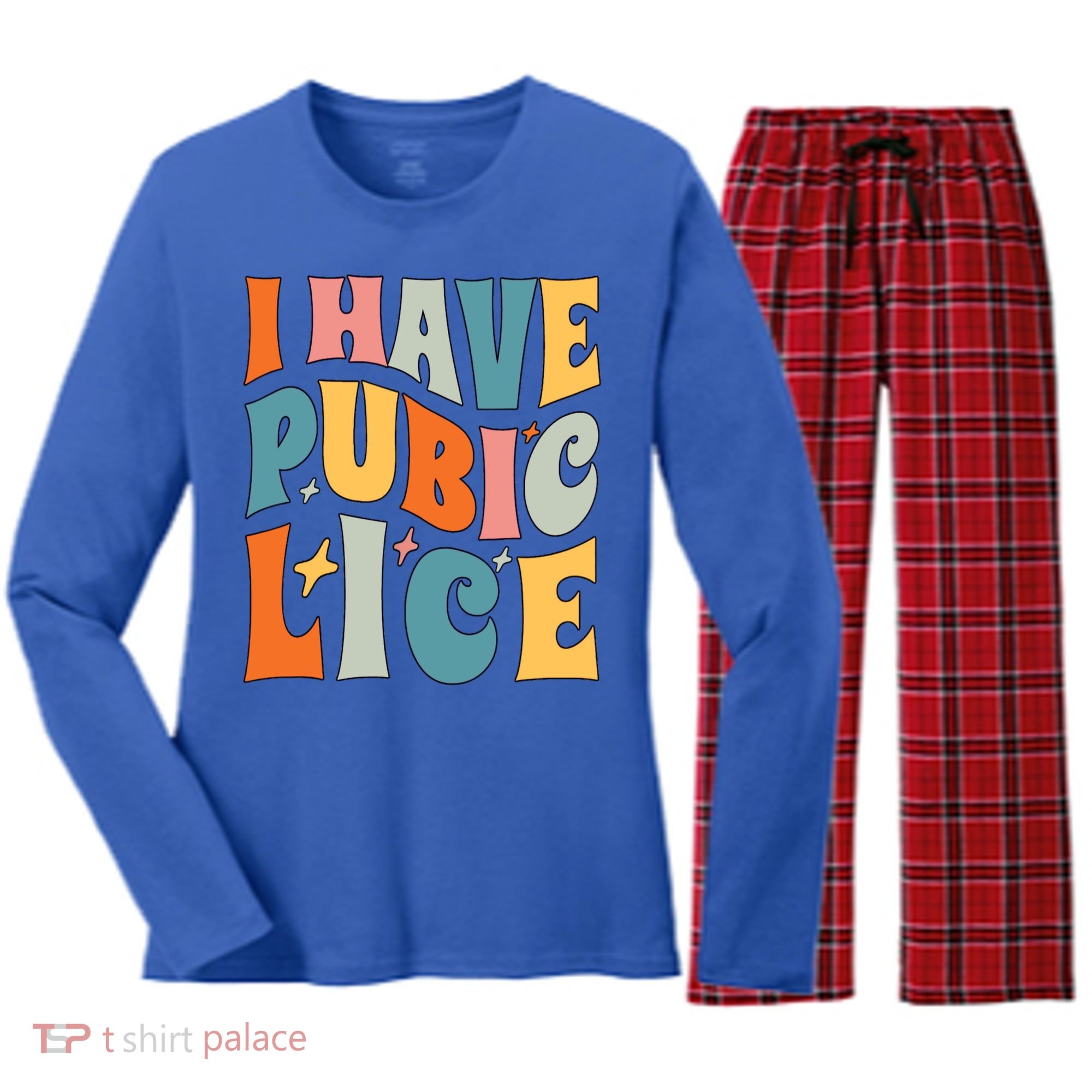 Retro I Have Pubic Lice Offensive Inappropriate Funny Women's Long Sleeve Flannel Pajama Set 