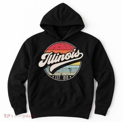 Retro Illinois Home State Il Cool 70s Style Sunset Hoodie