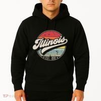 Retro Illinois Home State Il Cool 70s Style Sunset Hoodie thumb 2