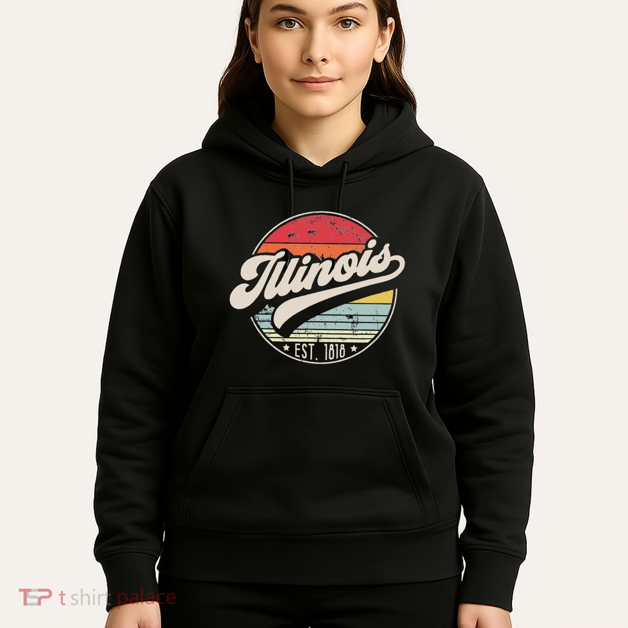 Retro Illinois Home State Il Cool 70s Style Sunset Hoodie