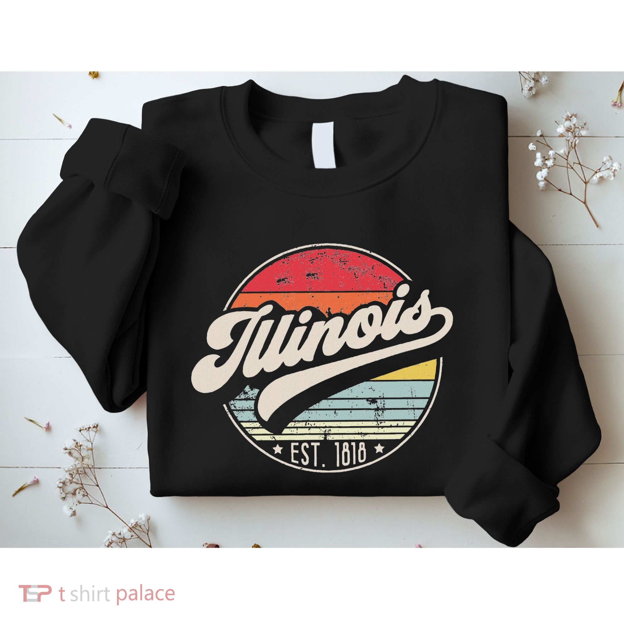 Retro Illinois Home State Il Cool 70s Style Sunset Sweatshirt