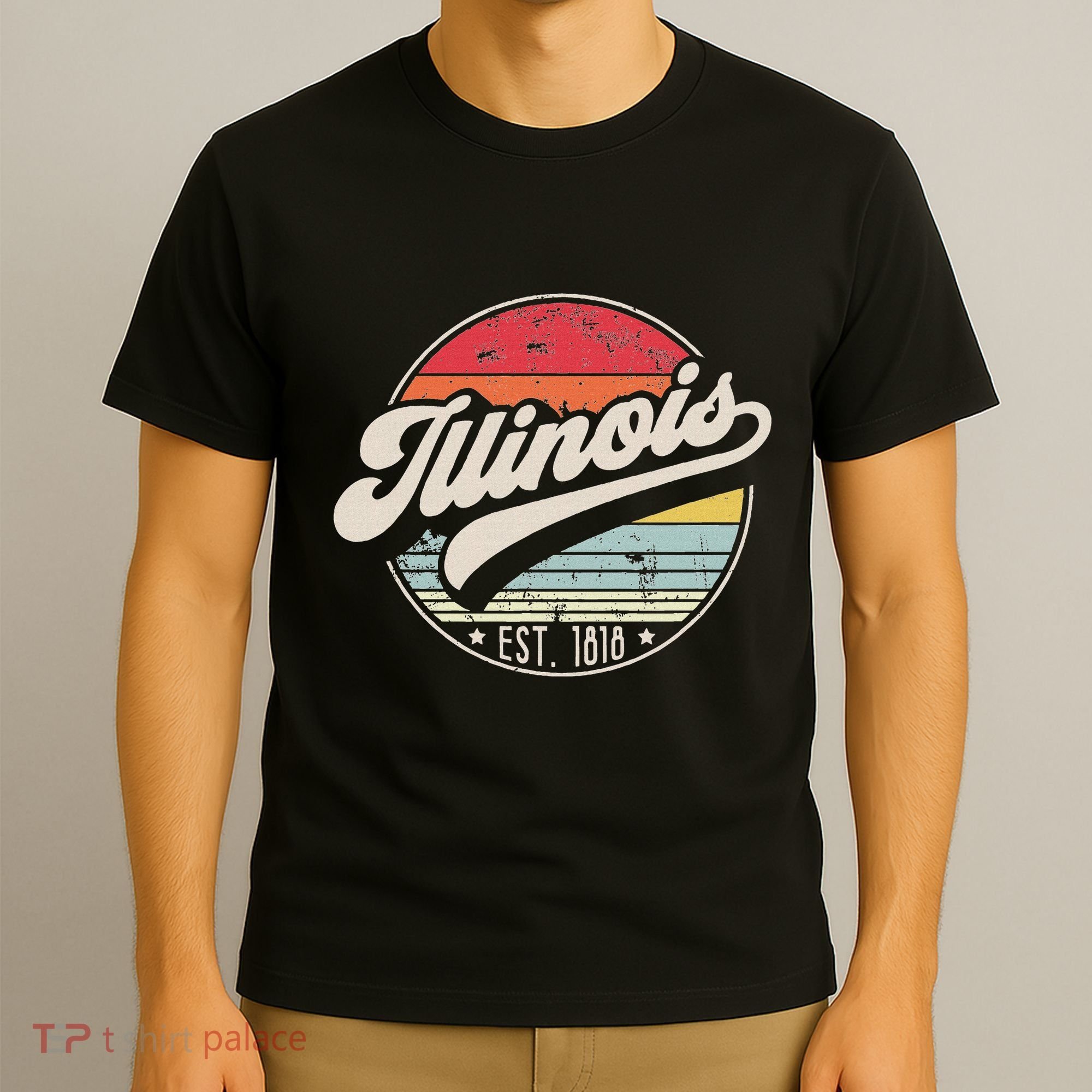 Retro Illinois Home State Il Cool 70s Style Sunset T-Shirt
