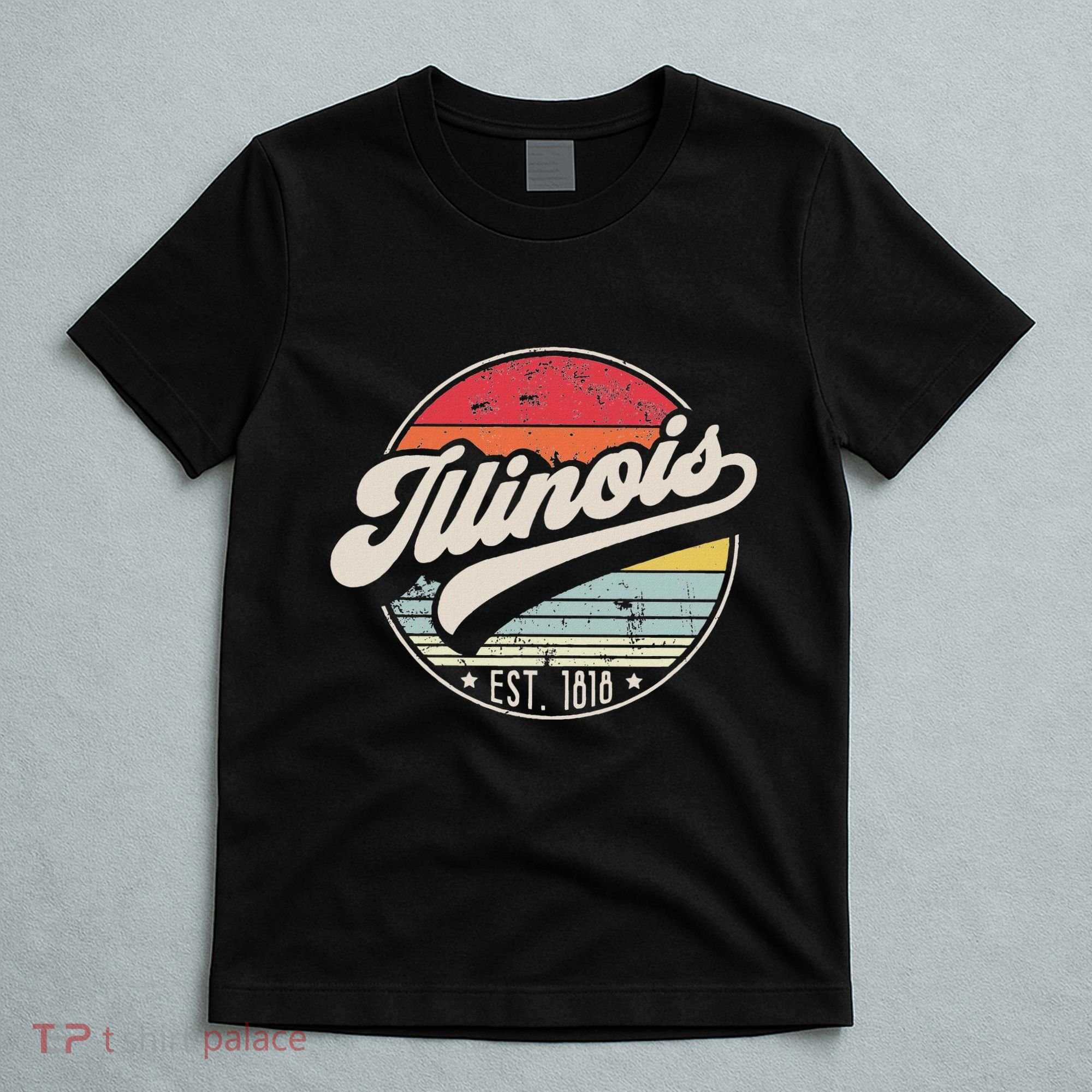 Retro Illinois Home State Il Cool 70s Style Sunset T-Shirt