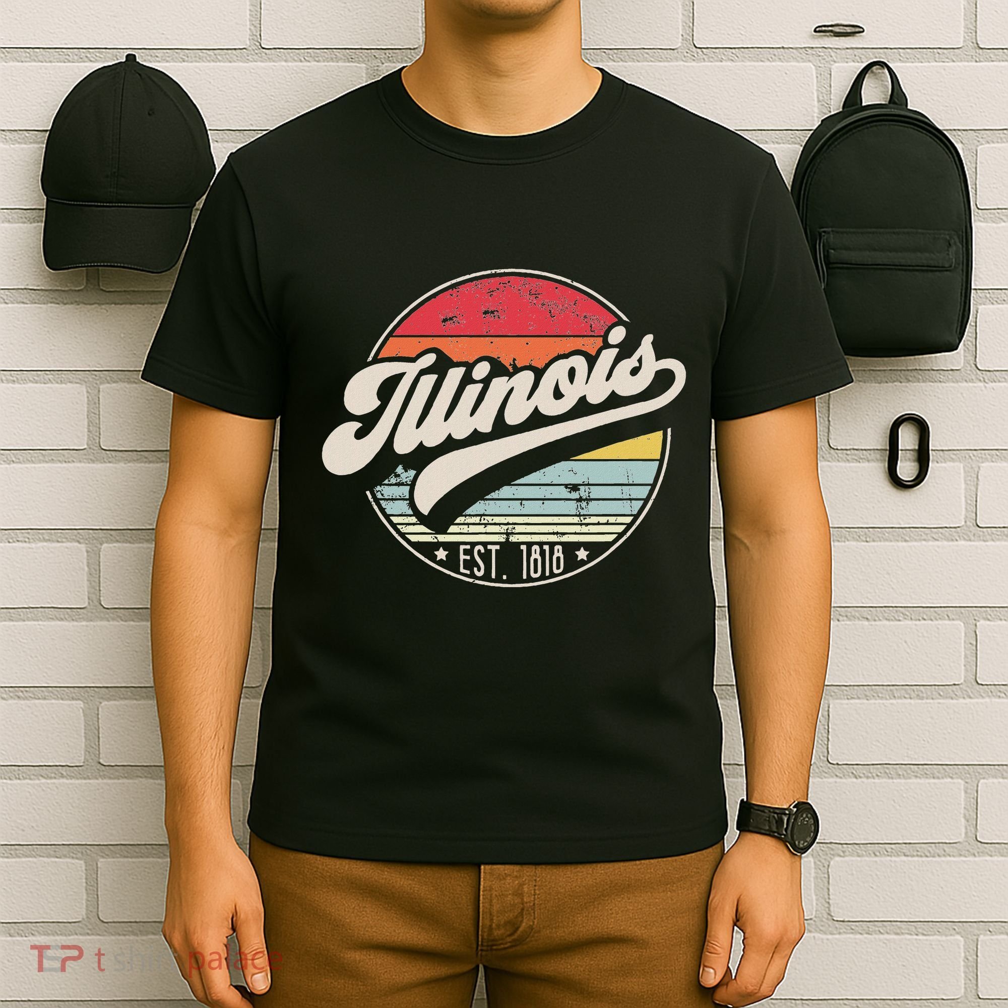 Retro Illinois Home State Il Cool 70s Style Sunset T-Shirt