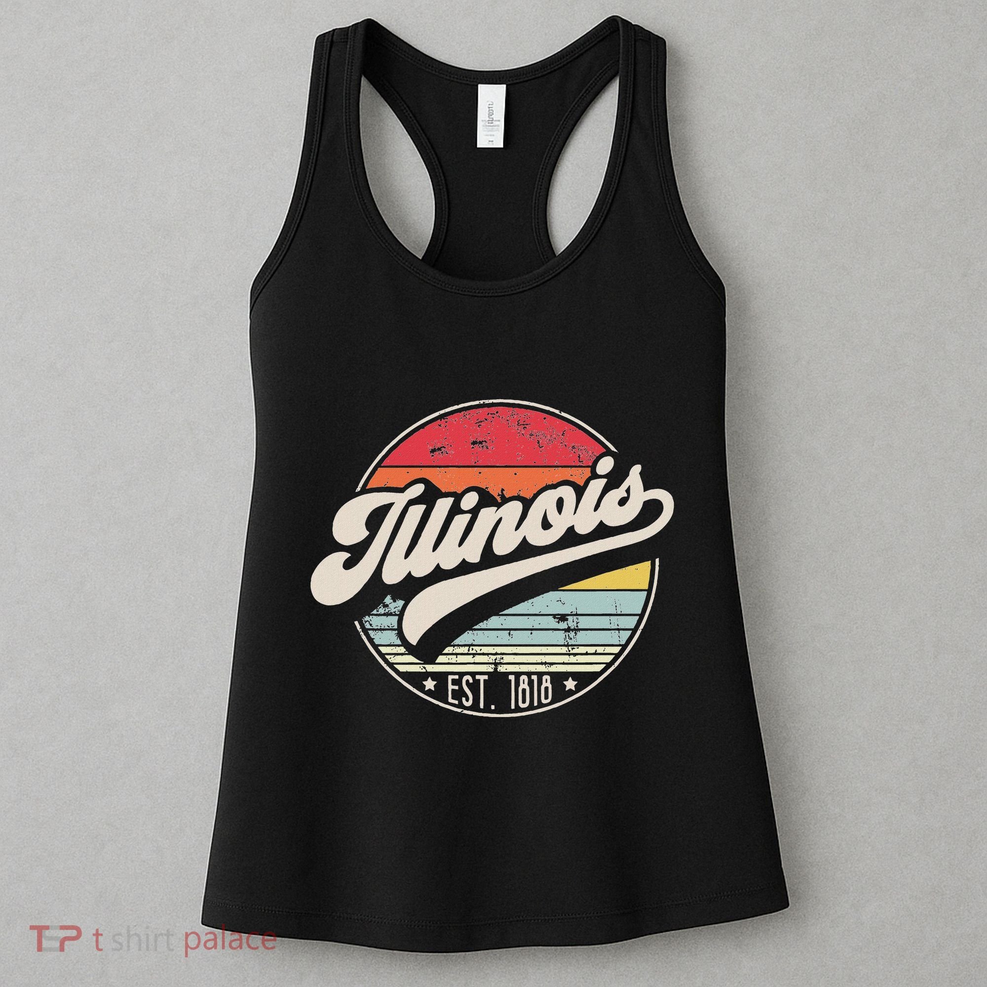 Retro Illinois Home State Il Cool 70s Style Sunset Women's Tank Top