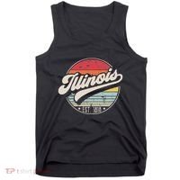 Retro Illinois Home State Il Cool 70s Style Sunset Tank Top thumb 0