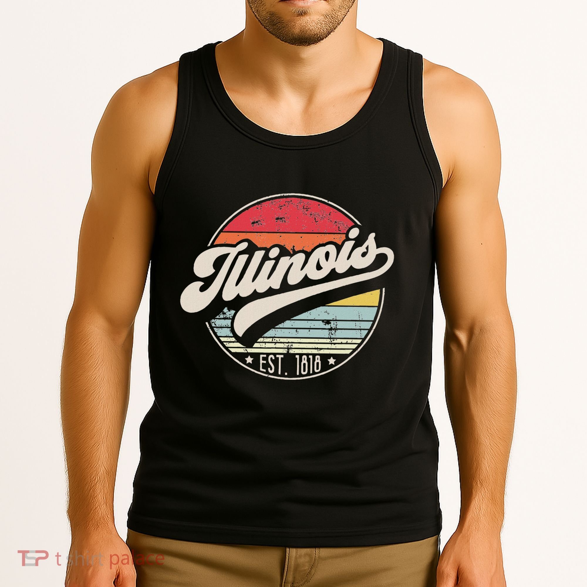 Retro Illinois Home State Il Cool 70s Style Sunset Tank Top