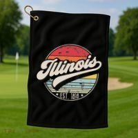 Retro Illinois Home State Il Cool 70s Style Sunset Golf Towel thumb 1