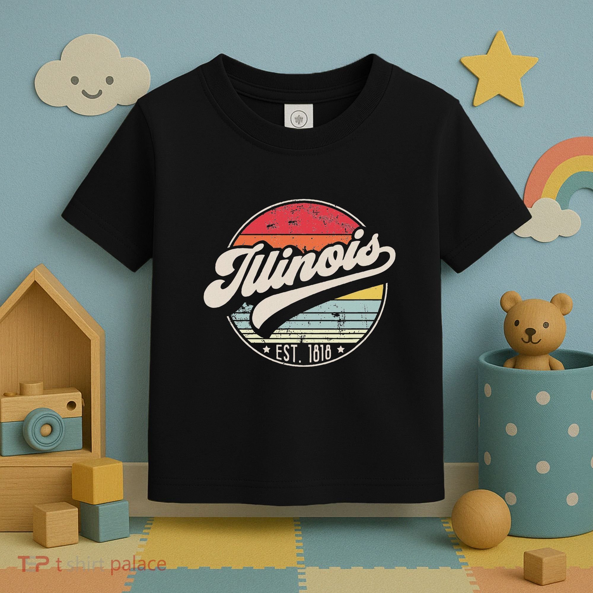 Retro Illinois Home State Il Cool 70s Style Sunset Toddler T-Shirt