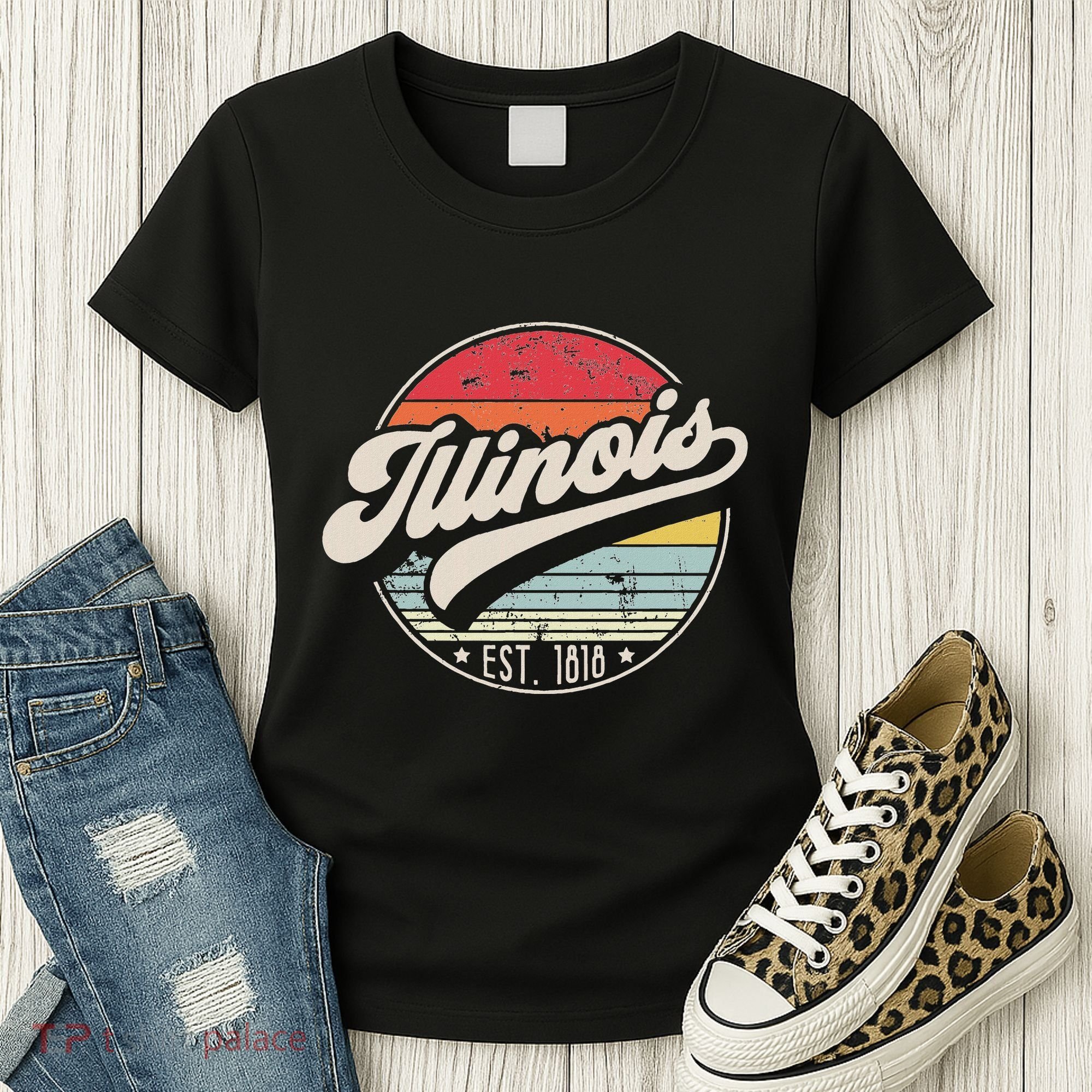 Retro Illinois Home State Il Cool 70s Style Sunset Women's T-Shirt