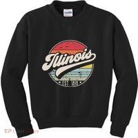 Retro Illinois Home State Il Cool 70s Style Sunset Kids Sweatshirt thumb 0
