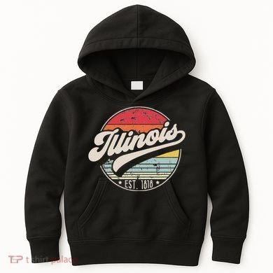 Retro Illinois Home State Il Cool 70s Style Sunset Kids Hoodie