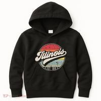 Retro Illinois Home State Il Cool 70s Style Sunset Kids Hoodie thumb 0