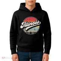 Retro Illinois Home State Il Cool 70s Style Sunset Kids Hoodie thumb 4