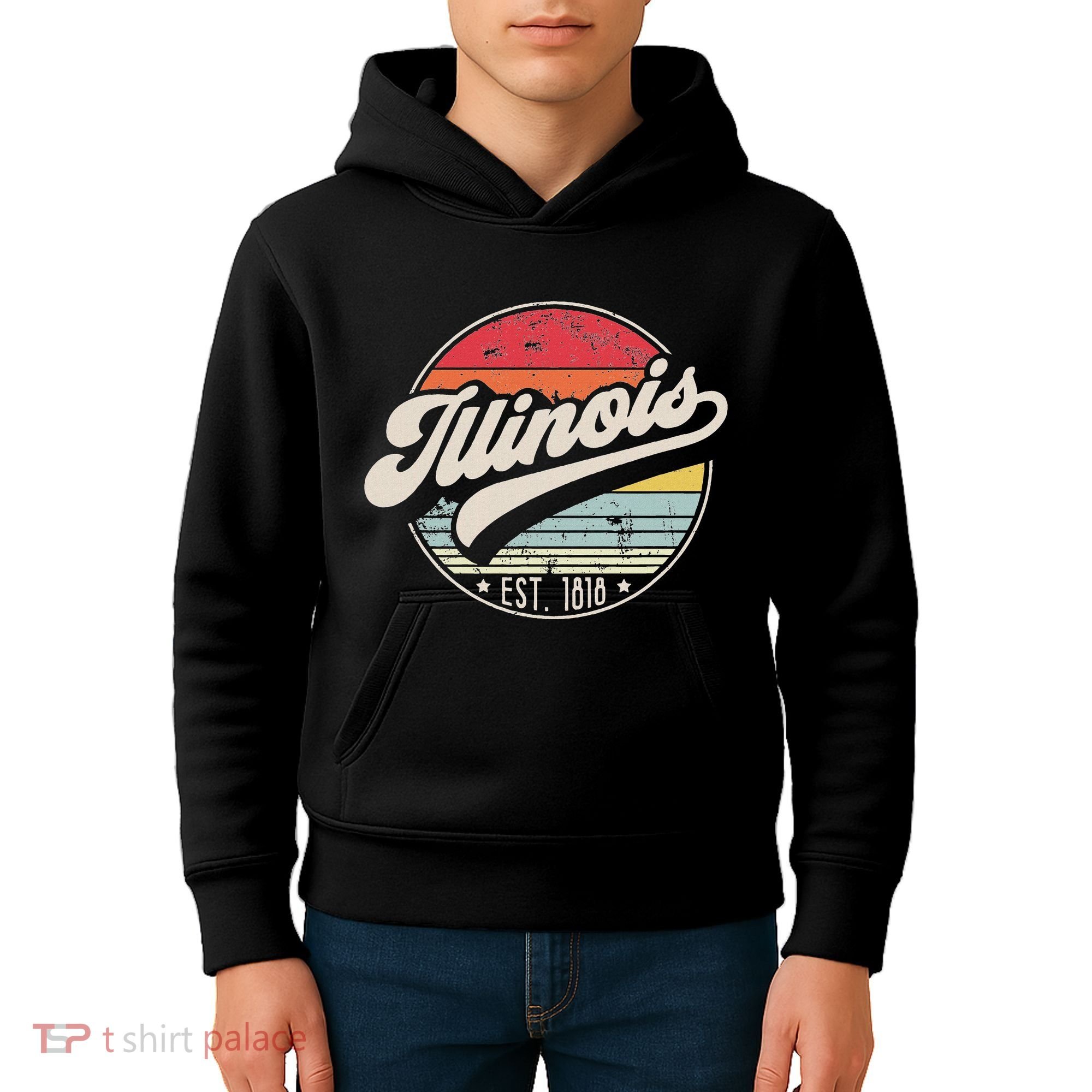 Retro Illinois Home State Il Cool 70s Style Sunset Kids Hoodie