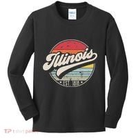 Retro Illinois Home State Il Cool 70s Style Sunset Kids Long Sleeve Shirt thumb 0