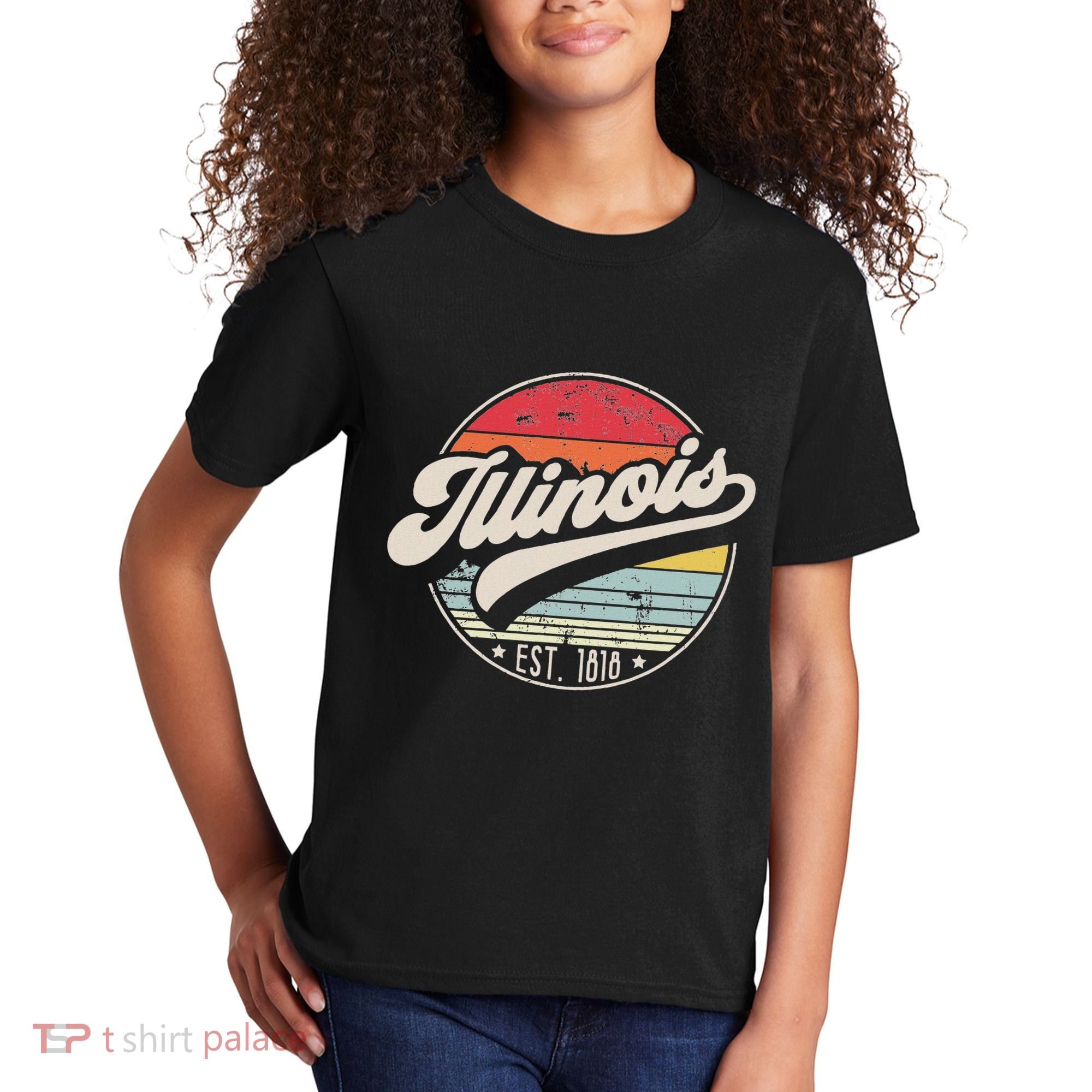 Retro Illinois Home State Il Cool 70s Style Sunset Kids T-Shirt