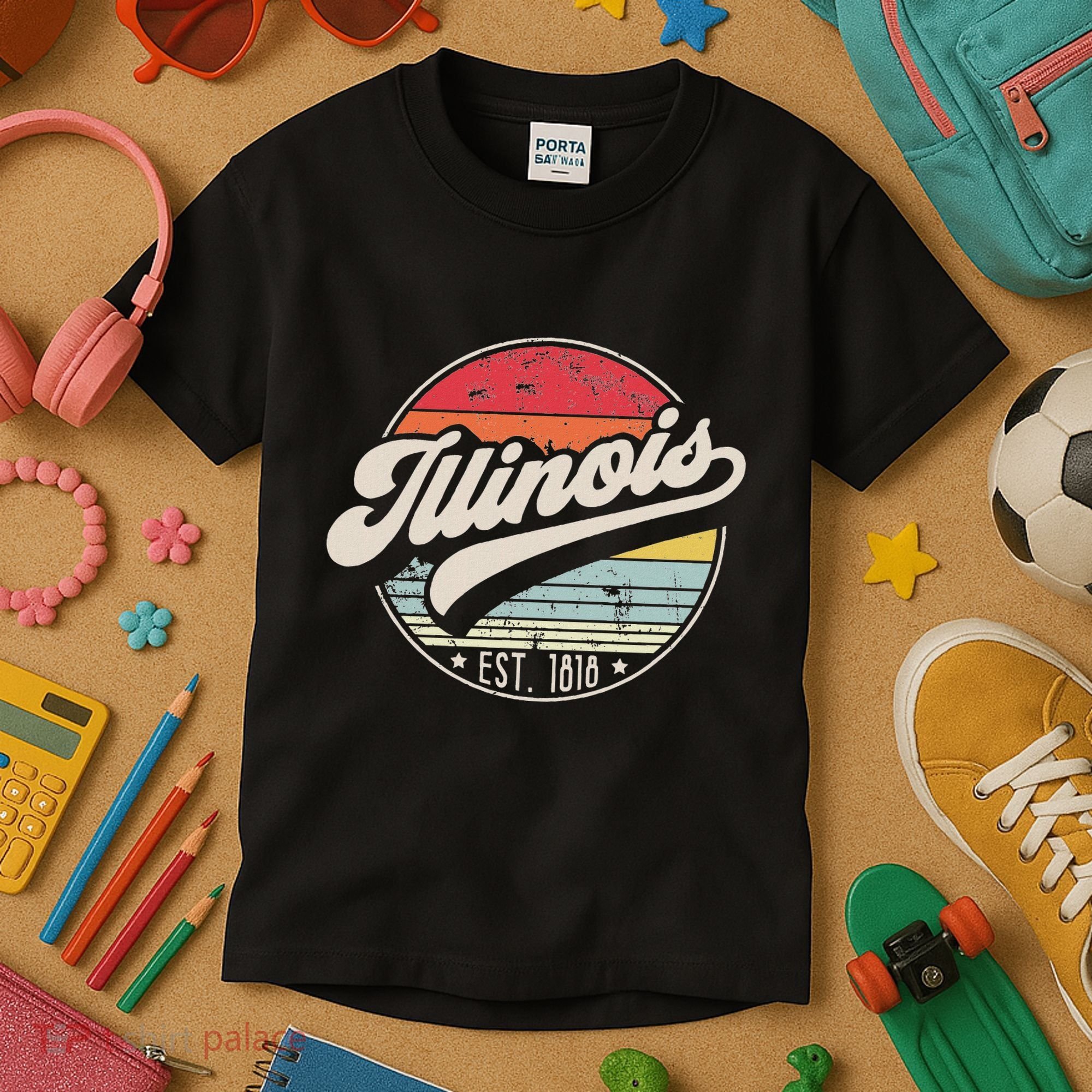 Retro Illinois Home State Il Cool 70s Style Sunset Kids T-Shirt