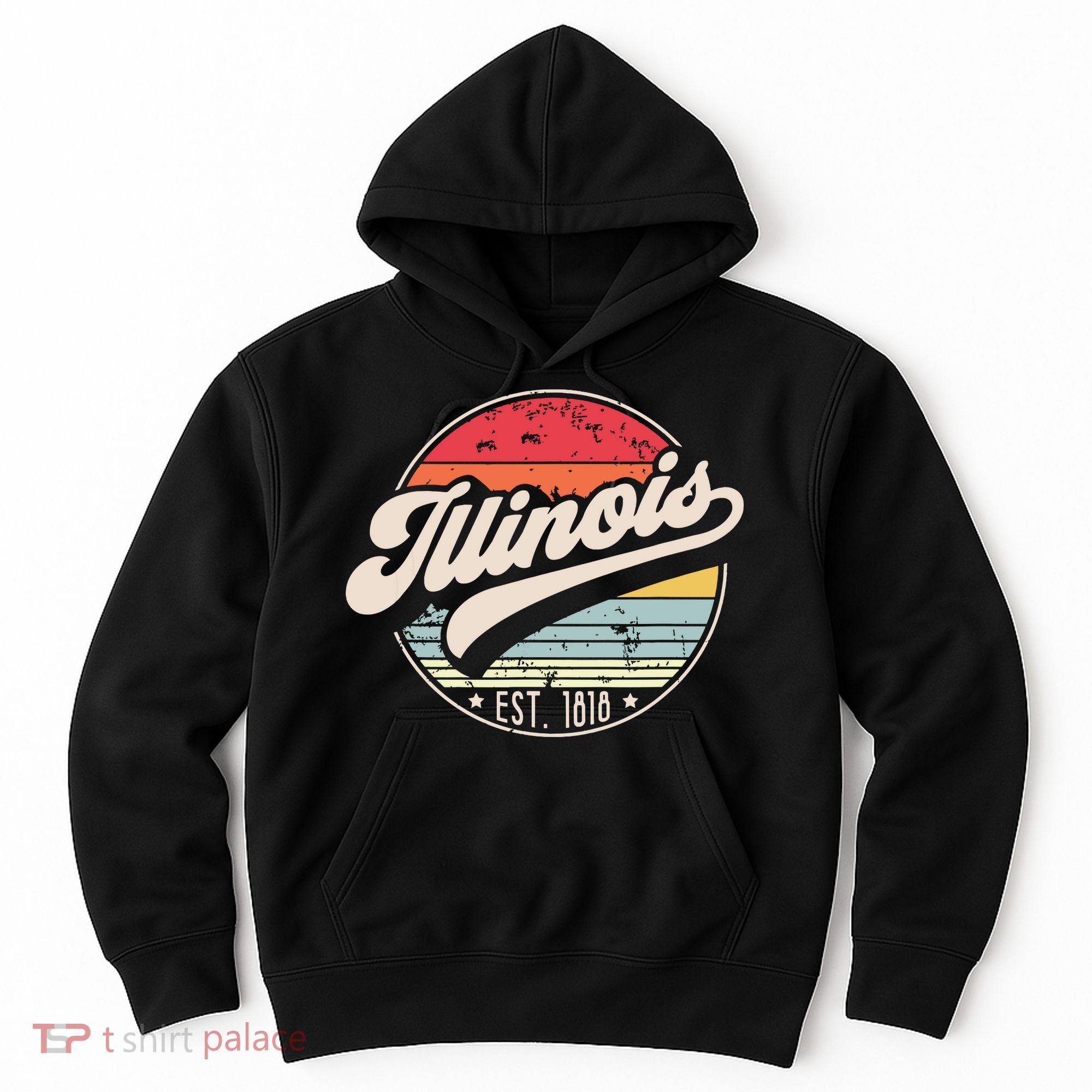 Retro Illinois Home State Il Cool 70s Style Sunset Hoodie