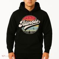 Retro Illinois Home State Il Cool 70s Style Sunset Hoodie thumb 2