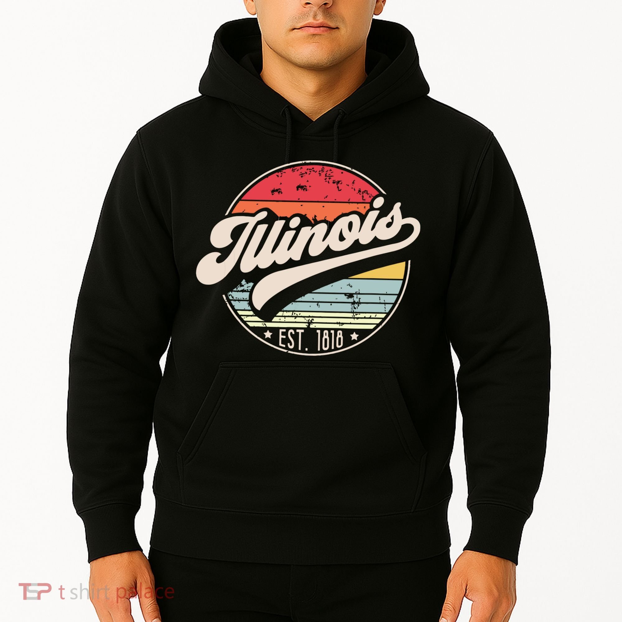 Retro Illinois Home State Il Cool 70s Style Sunset Hoodie
