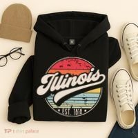 Retro Illinois Home State Il Cool 70s Style Sunset Hoodie thumb 4