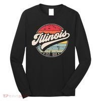 Retro Illinois Home State Il Cool 70s Style Sunset Long Sleeve Shirt thumb 0