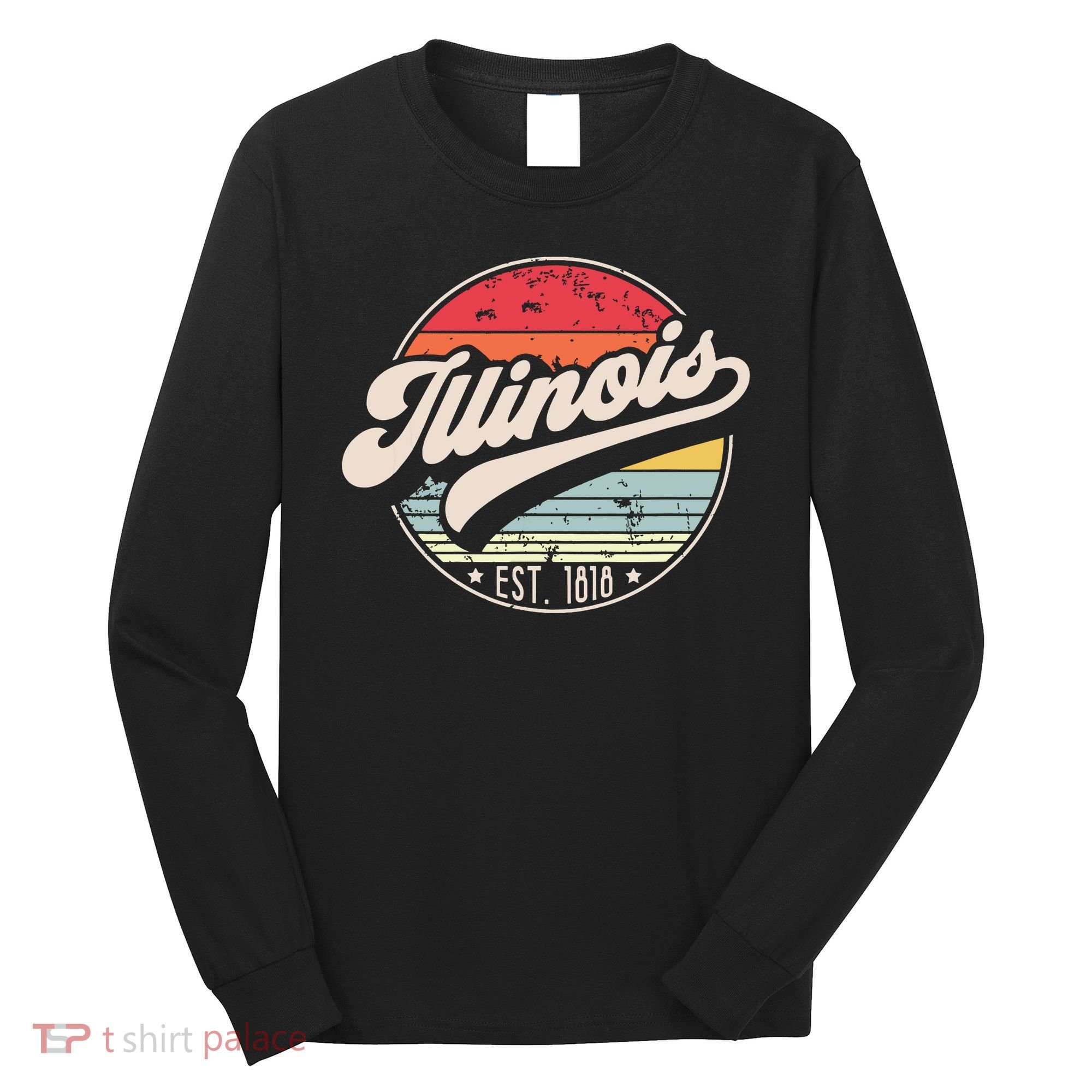 Retro Illinois Home State Il Cool 70s Style Sunset Long Sleeve Shirt