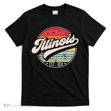 Retro Illinois Home State Il Cool 70s Style Sunset T-Shirt