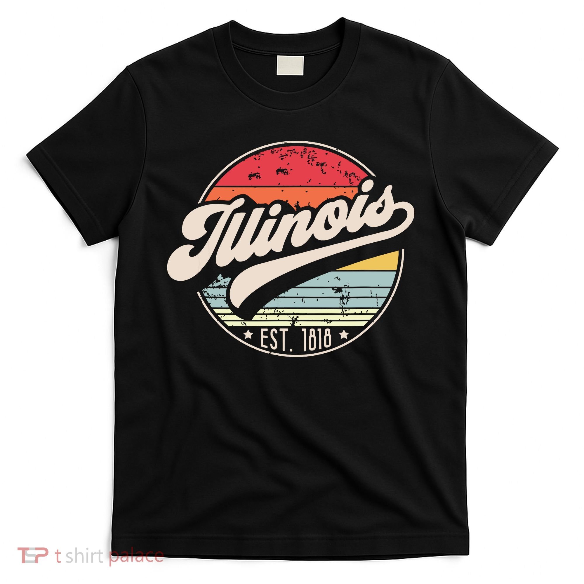 Retro Illinois Home State Il Cool 70s Style Sunset T-Shirt