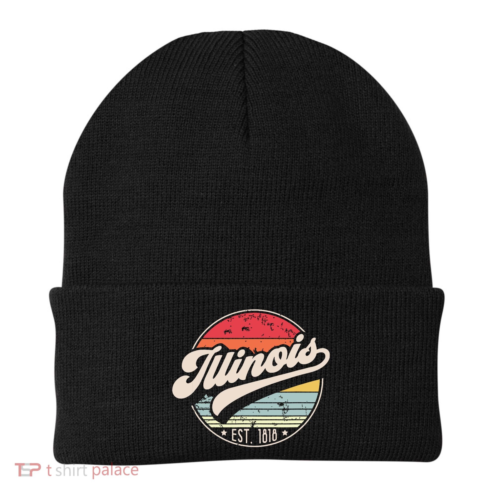 Retro Illinois Home State Il Cool 70s Style Sunset Beanie