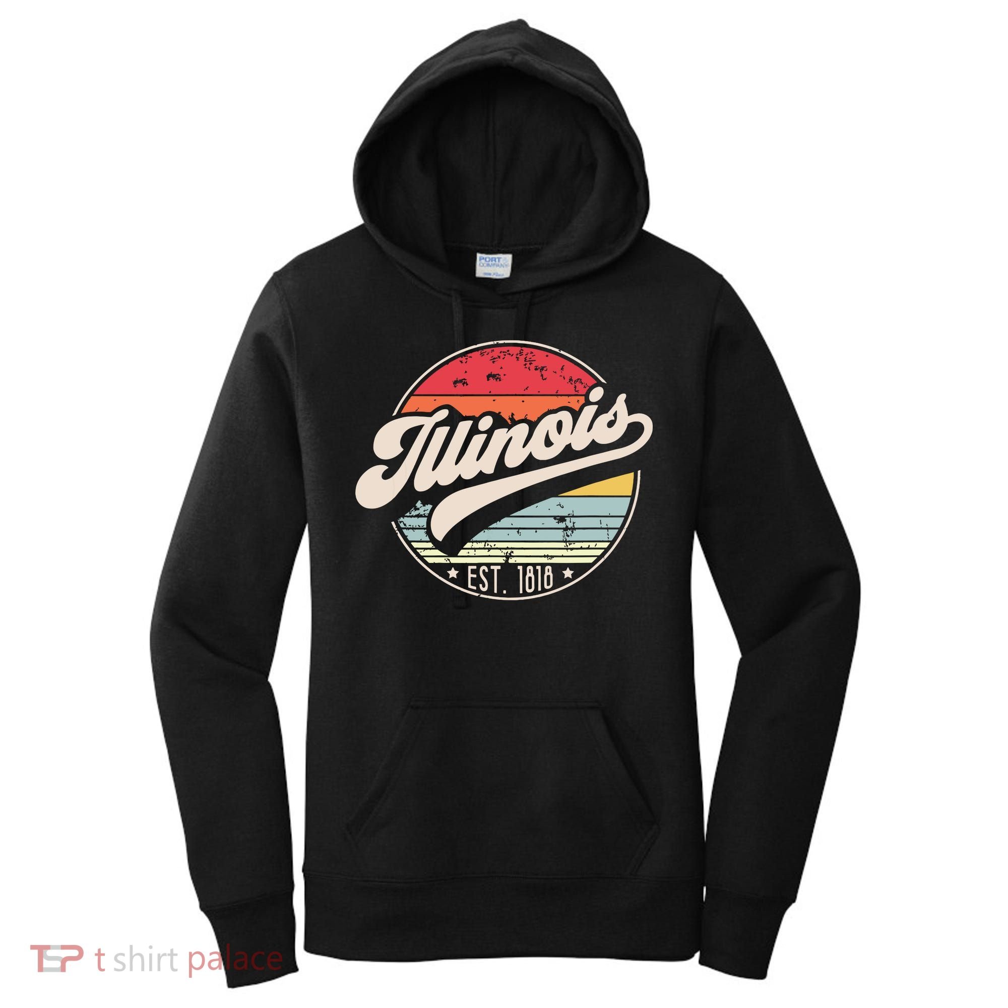 Retro Illinois Home State Il Cool 70s Style Sunset Women's Hoodie