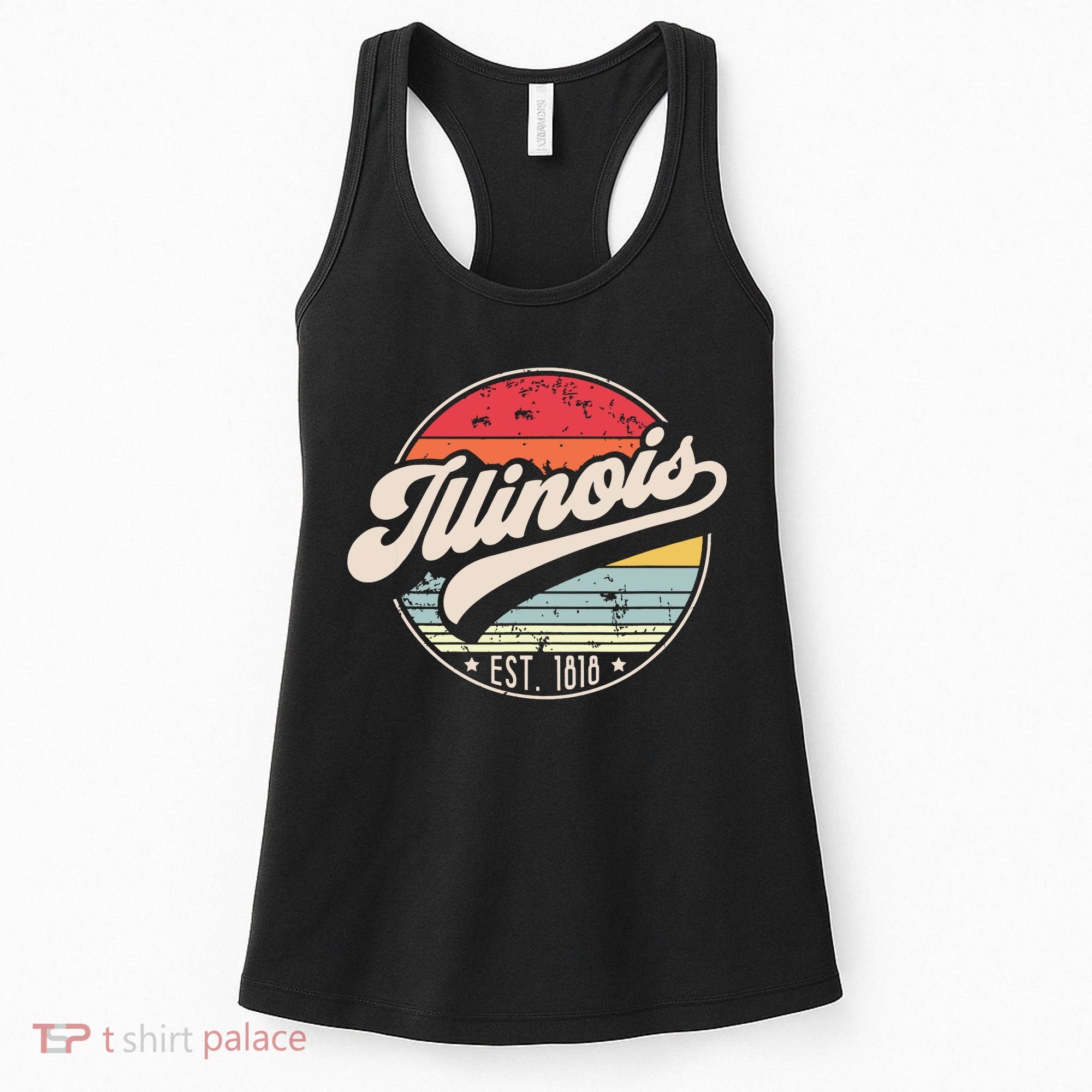 Retro Illinois Home State Il Cool 70s Style Sunset Women's Tank Top