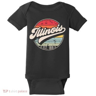 Retro Illinois Home State Il Cool 70s Style Sunset Baby Bodysuit