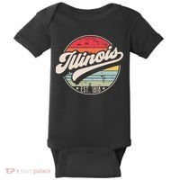 Retro Illinois Home State Il Cool 70s Style Sunset Baby Bodysuit thumb 0