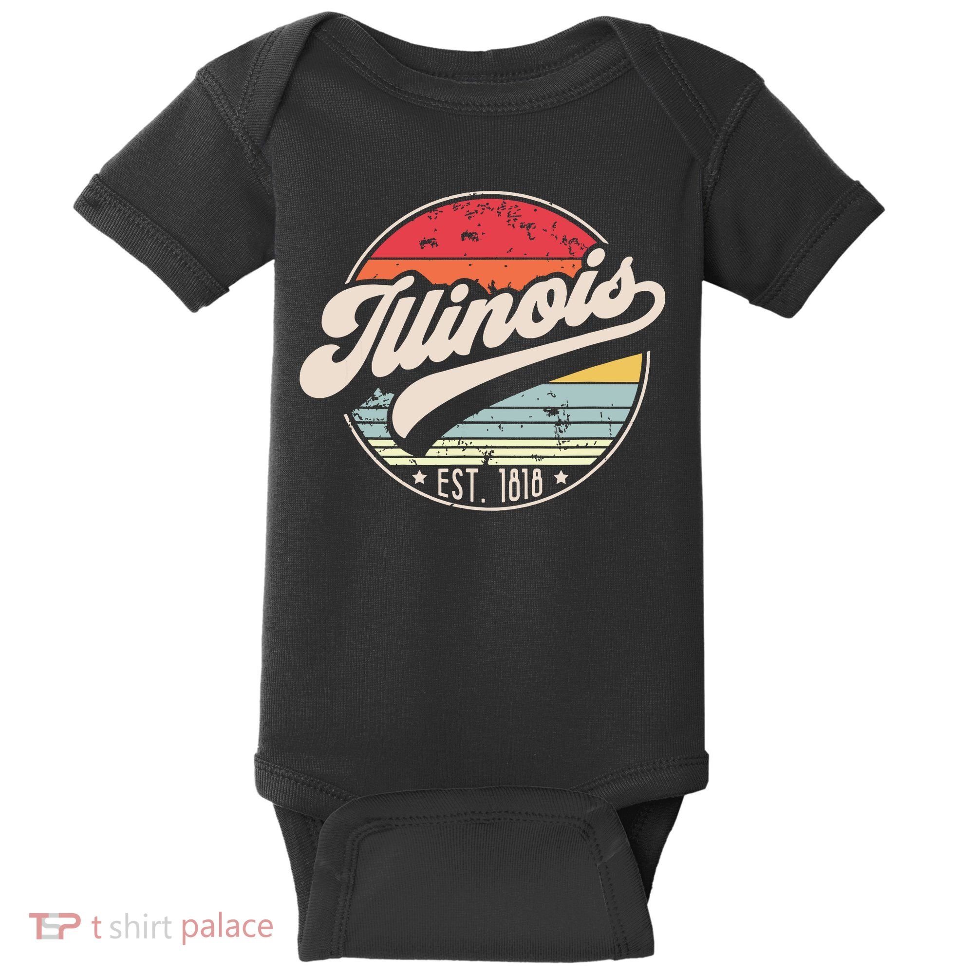 Retro Illinois Home State Il Cool 70s Style Sunset Baby Bodysuit