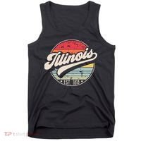 Retro Illinois Home State Il Cool 70s Style Sunset Tank Top thumb 0