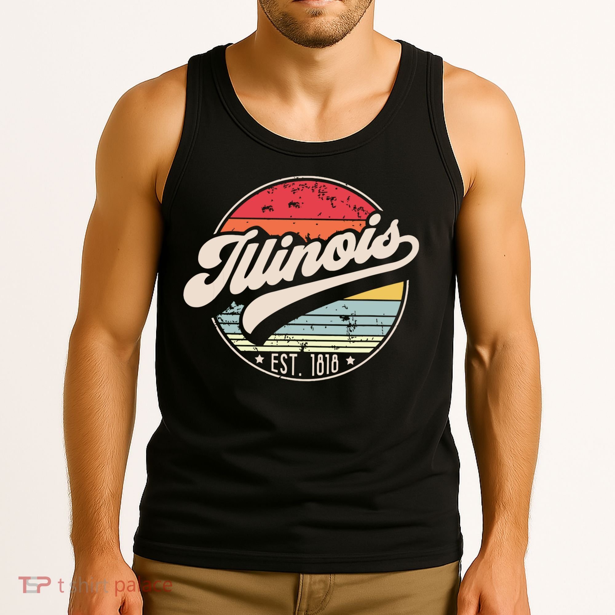 Retro Illinois Home State Il Cool 70s Style Sunset Tank Top