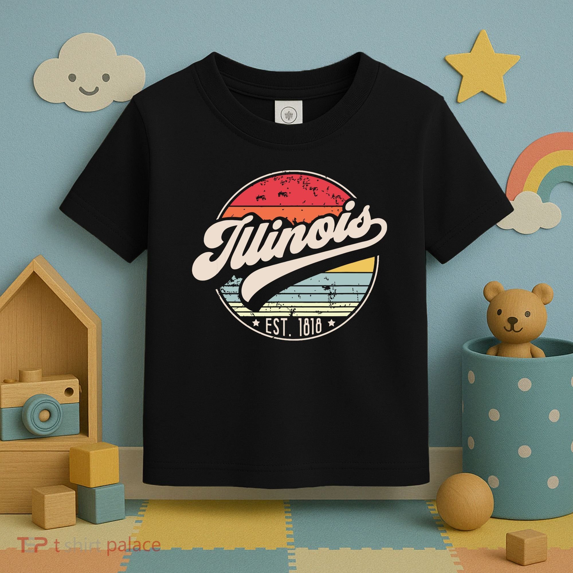 Retro Illinois Home State Il Cool 70s Style Sunset Toddler T-Shirt