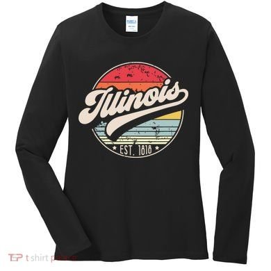 Retro Illinois Home State Il Cool 70s Style Sunset Women's Long Sleeve Shirt