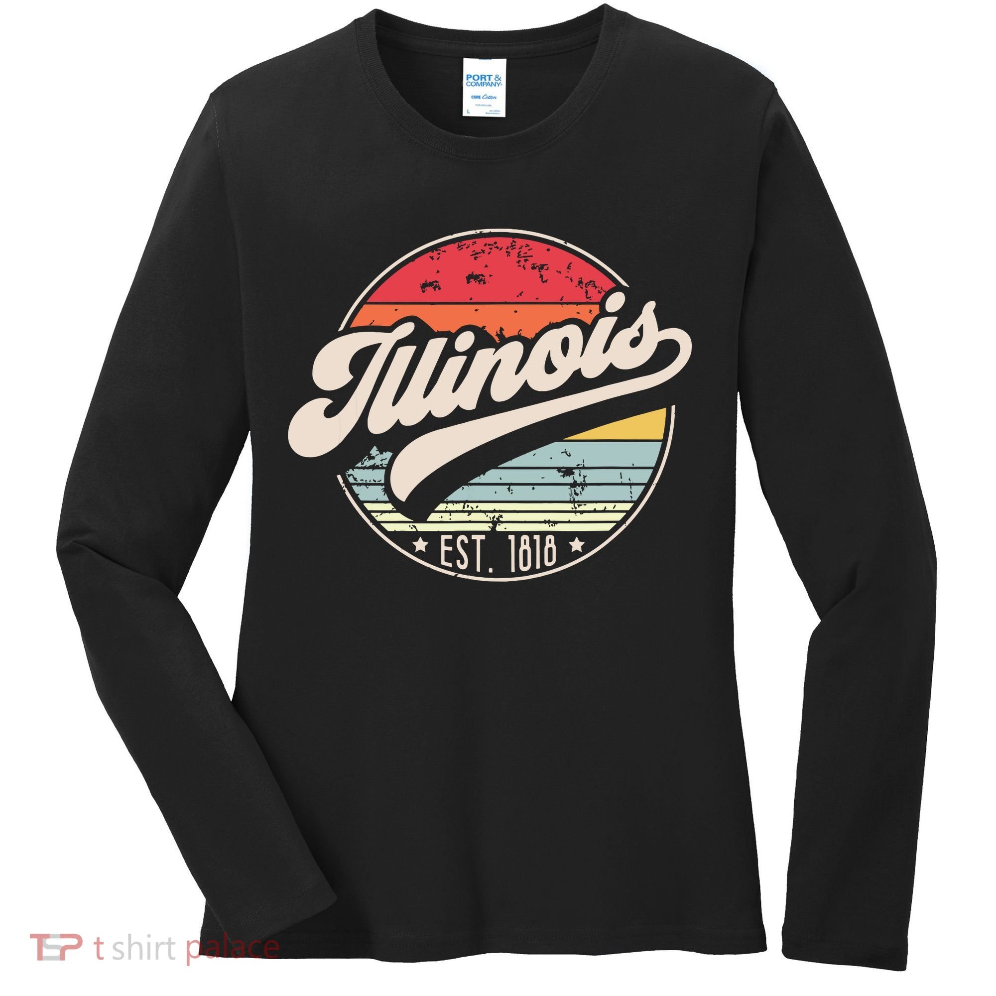Retro Illinois Home State Il Cool 70s Style Sunset Women's Long Sleeve Shirt