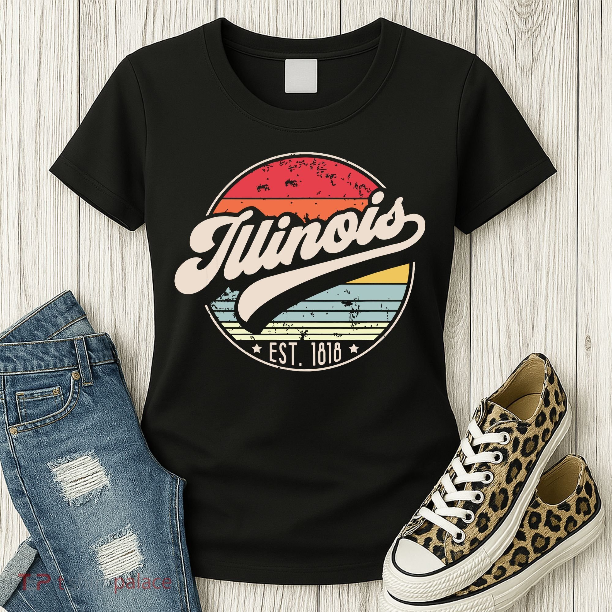 Retro Illinois Home State Il Cool 70s Style Sunset Women's T-Shirt
