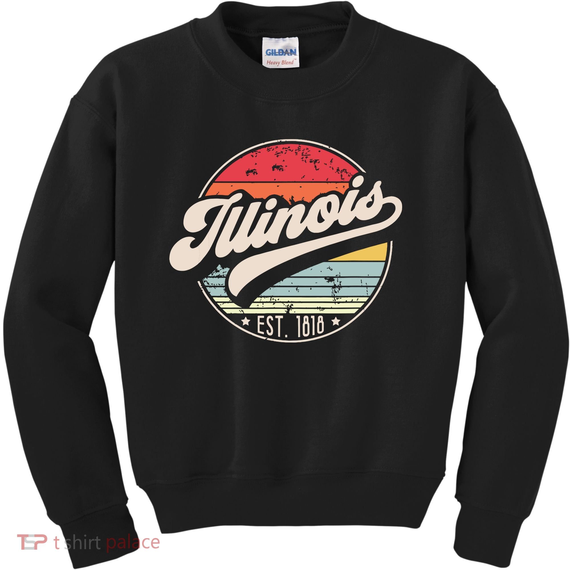 Retro Illinois Home State Il Cool 70s Style Sunset Kids Sweatshirt