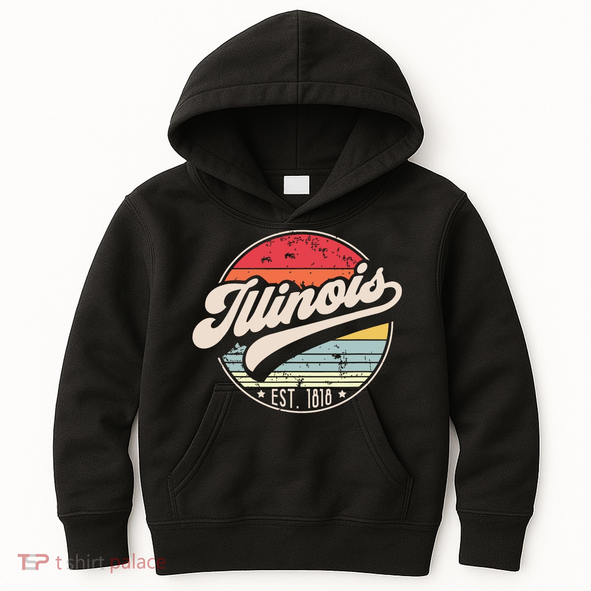 Retro Illinois Home State Il Cool 70s Style Sunset Kids Hoodie