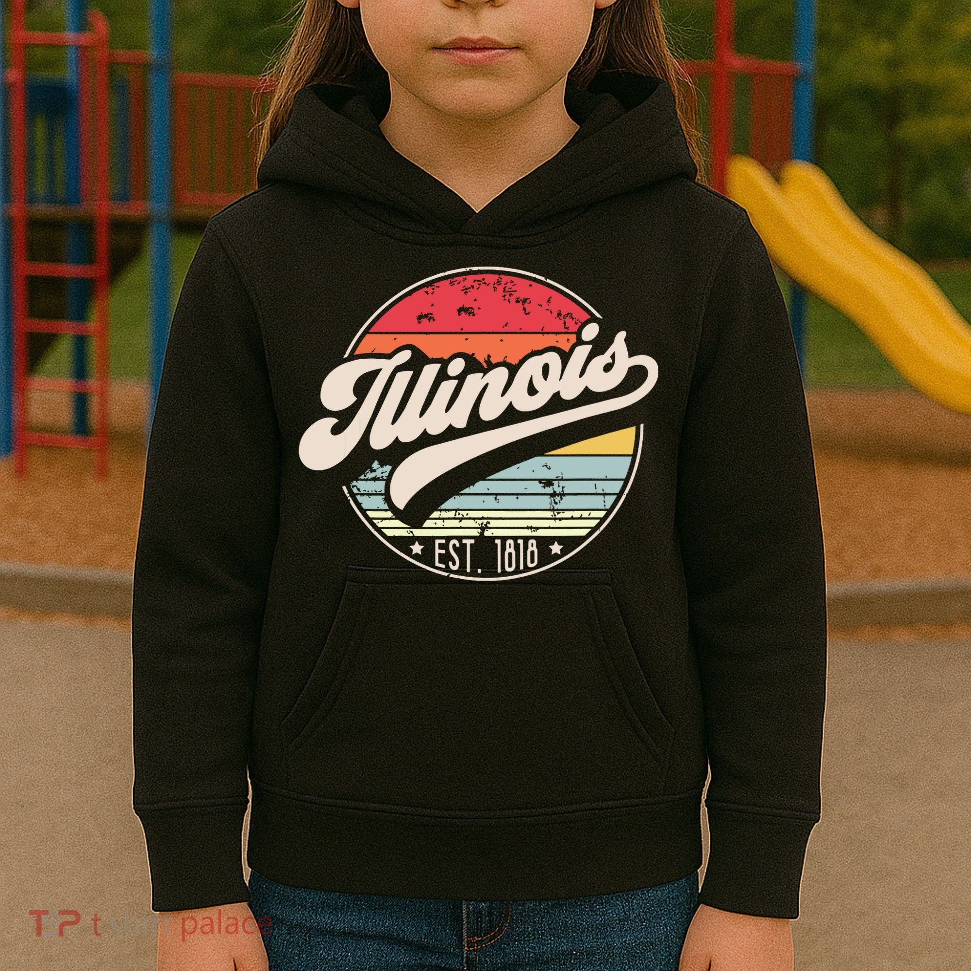 Retro Illinois Home State Il Cool 70s Style Sunset Kids Hoodie